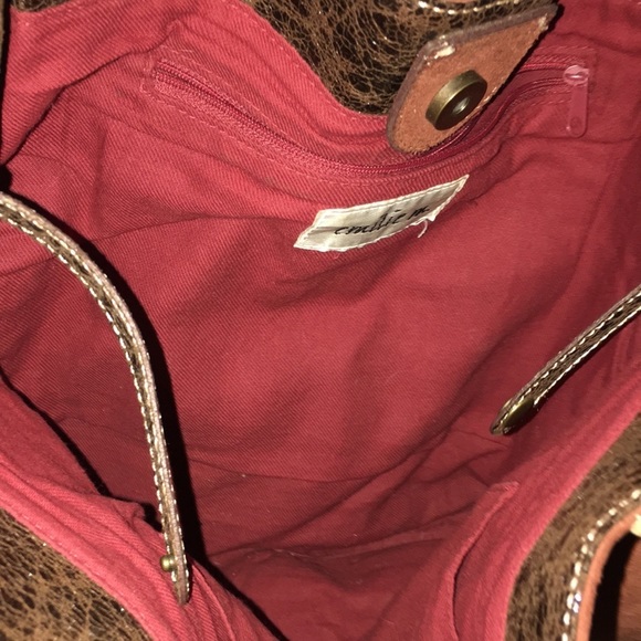 EMILIE M. Faux Suede Rust & Brown Tote Bag - Picture 3 of 7